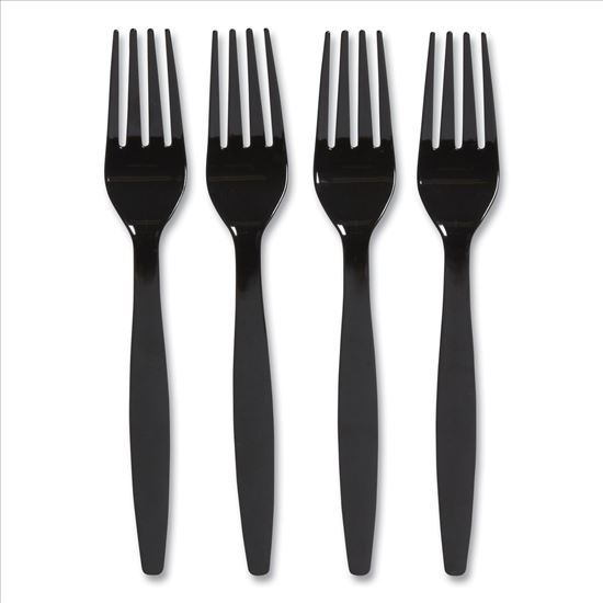 Heavyweight Plastic Cutlery, Fork, Black, 100/Pack1