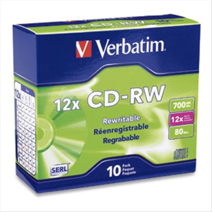 Verbatim CD-RW 80MIN 700MB 4X-12X High Speed Branded 10pk Slim Case 10 pc(s)1