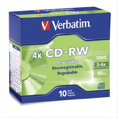 Verbatim CD-RW 80MIN 700MB 2X-4X Branded 10pk Slim Case 10 pc(s)1