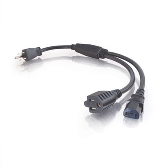 C2G 1.5ft 1-to-2 16 AWG Power Cord Splitter Black 17.7" (0.45 m) NEMA 5-15P1