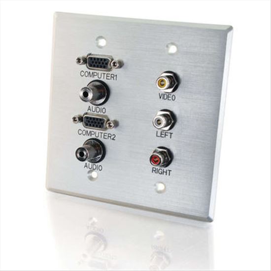 C2G Double Gang (2) HD15 VGA + (2) 3.5mm + Composite Video + Stereo Audio Wall Plate1