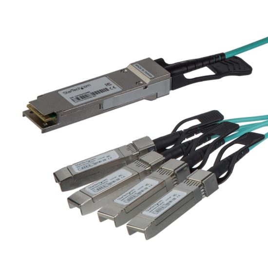 Picture of StarTech.com QSFP4X10GAO3 fiber optic cable 118.1" (3 m) QSFP+ 4x SFP+ Black