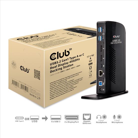 Picture of CLUB3D USB3.2 Gen1 Type A or C Dual Display 4K60Hz Docking Station