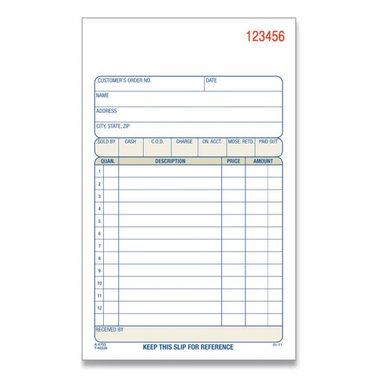 Two-Part Sales Book, Two-Part Carbonless, 4.19 x 7.19, 1/Page, 50 Forms/Pad, 10 Pads/Box1