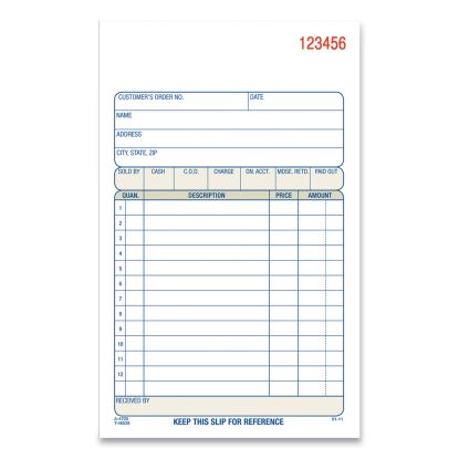 Three-Part Sales Book,Three-Part Carbonless, 4.19 x 7.19, 1/Page, 50 Forms/Pad, 10 Pads/Carton1