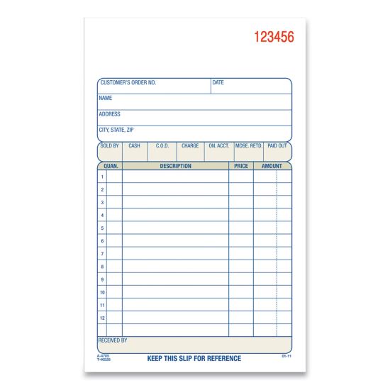 Three-Part Sales Book,Three-Part Carbonless, 4.19 x 7.19, 1/Page, 50 Forms/Pad, 10 Pads/Carton1