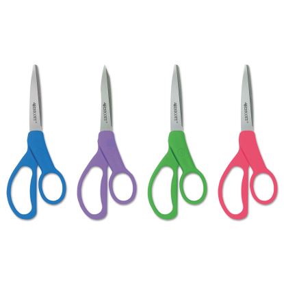 Student Scissors with Antimicrobial Protection, Pointed Tip, 7" Long, 3" Cut Length, Randomly Assorted Straight Handles1