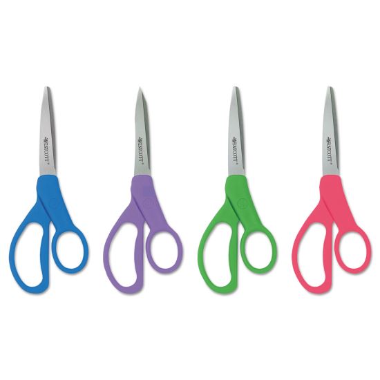 Student Scissors with Antimicrobial Protection, Pointed Tip, 7" Long, 3" Cut Length, Randomly Assorted Straight Handles1