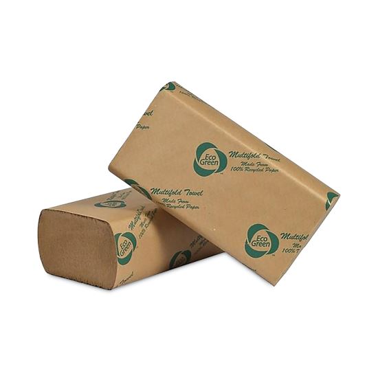 Recycled Multifold Paper Towels, 1-Ply, 9.5 x 9.5, Natural Kraft, 250/Pack, 16 Packs/Carton1