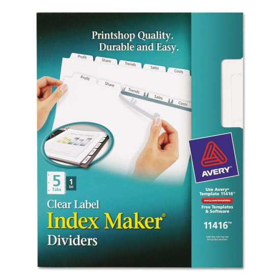 Print and Apply Index Maker Clear Label Dividers with Printable Label Strip and White Tabs, 5-Tab, 11 x 8.5, White, 1 Set1