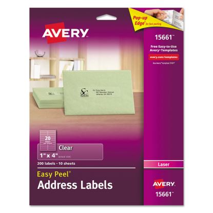Matte Clear Easy Peel Mailing Labels w/ Sure Feed Technology, Laser Printers, 1 x 4, Clear, 20/Sheet, 10 Sheets/Pack1