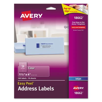 Matte Clear Easy Peel Mailing Labels w/ Sure Feed Technology, Inkjet Printers, 1.33 x 4, Clear, 14/Sheet, 10 Sheets/Pack1