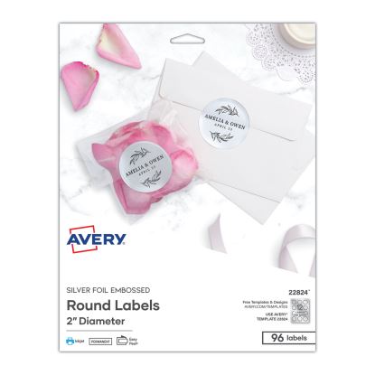 Round Labels, Inkjet Printers, 2" dia., Silver, 12/Sheet, 8 Sheets/Pack1