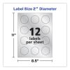 Round Labels, Inkjet Printers, 2" dia., Silver, 12/Sheet, 8 Sheets/Pack2