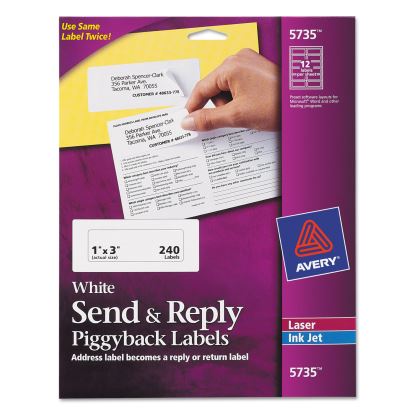 Send and Reply Piggyback Labels, Inkjet/Laser Printers, 1.63 x 4, White, 12/Sheet, 20 Sheets/Pack1