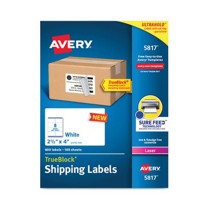 Shipping Labels with TrueBlock Technology, Laser Printers,  2.5 x 4, White, 8/Sheet, 100 Sheets/Pack1