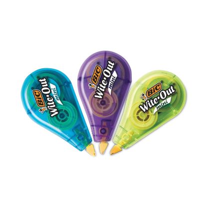 Wite-Out Brand Mini Correction Tape, Non-Refillable, Blue/Purple/Yellow Applicators, 0.2" x 314.4", 3/Pack1