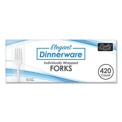 Elegant Dinnerware Heavyweight Cutlery, Individually Wrapped, Fork, White, 420/Box1