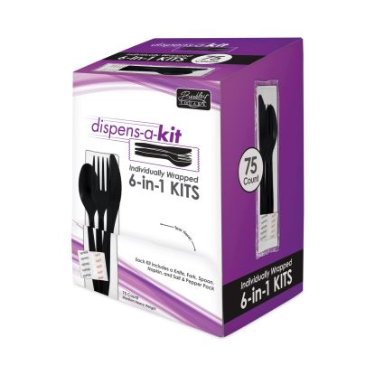 Dispens-a-Kit, Individually Wrapped, Mediumweight, Knife/Fork/Spoon, Black, 75/Box1