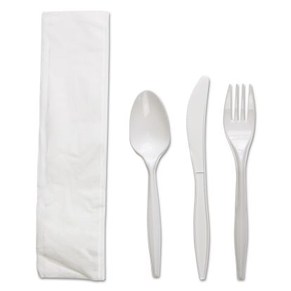 Four-Piece Cutlery Kit, Fork/Knife/Napkin/Teaspoon, White, Polypropylene, 250/Carton1