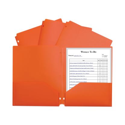 Two-Pocket Heavyweight Poly Portfolio Folder, 3-Hole Punch, 11 x 8.5, Orange, 25/Box1