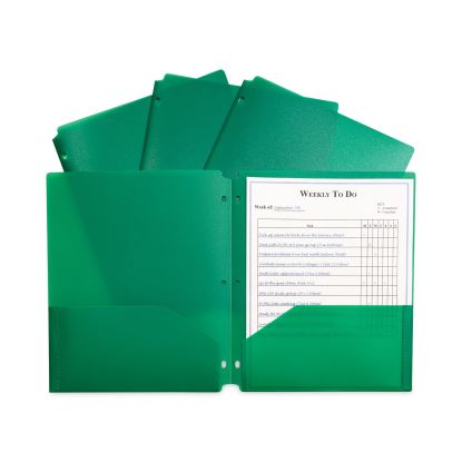 Two-Pocket Heavyweight Poly Portfolio Folder, 3-Hole Punch, 11 x 8.5, Green, 25/Box1
