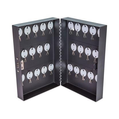 Combination Lockable Key Cabinet, 28-Key, Metal, Black, 7.75 x 3.25 x 11.51