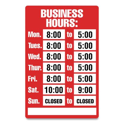 Open/Closed Business Hours Sign Kit, 8 x 12, Red1