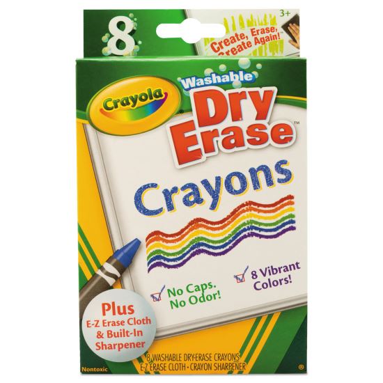 Washable Dry Erase Crayons w/E-Z Erase Cloth, Assorted Colors, 8/Pack1