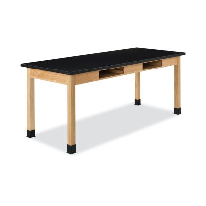 Classroom Book Compartment Science Table, 48w x 30d x 30h, Black ChemGuard High Pressure Laminate (HPL) Top, Oak Base1