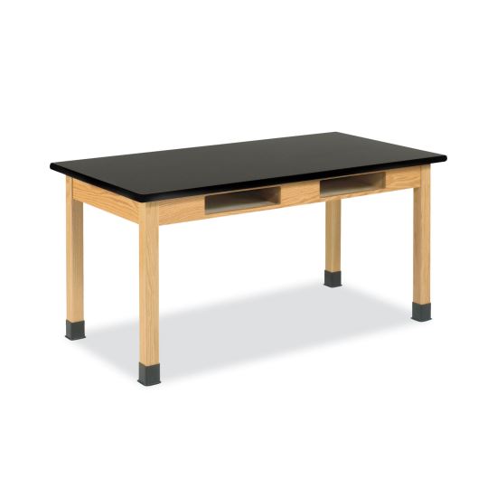 Classroom Book Compartment Science Table, 54w x 24d x 30h, Black Phenolic Resin Top, Oak Base1