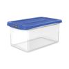 Latch Lid Storage Bin, 22.38" x 14.19" x 10.63", Clear/Blue1