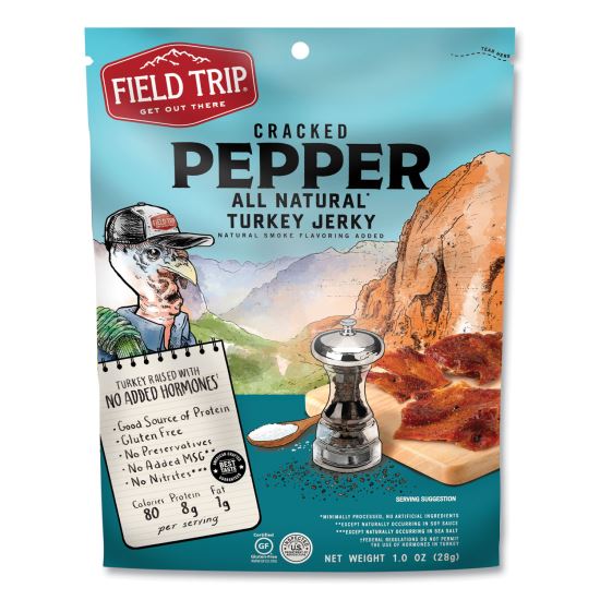 Turkey Jerky, Cracked Pepper Turkey, 2.2 oz Bag, 12 Bags/Carton1