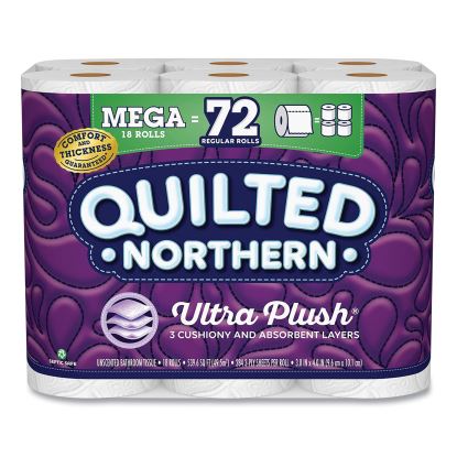 Ultra Plush Bathroom Tissue, Mega Rolls, Septic Safe, 3-Ply, White, 4 x 4, 284 Sheets/Roll, 18 Rolls/Carton1