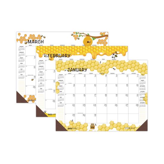Recycled Honeycomb Desk Pad Calendar, 22 x 17, White/Multicolor Sheets, Brown Corners, 12-Month (Jan to Dec): 20231