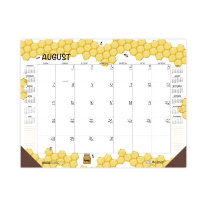 Recycled Honeycomb Desk Pad Calendar, 22 x 17, White/Multicolor Sheets, Brown Corners, 12-Month (Aug to July): 20231