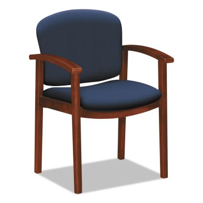 2111 Invitation Reception Series Wood Guest Chair, 23.5" x 22" x 33", Navy Seat/Back, Cognac Base1