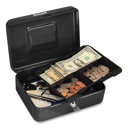 Cash Management Box, Removable Cash Tray, 7.9 x 6.5 x 3.5, Steel, Black1