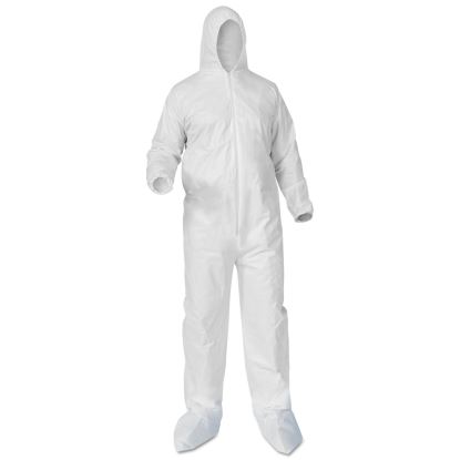 A35 Liquid and Particle Protection Coveralls, Zipper Front, Hood/Boots, Elastic Wrists/Ankles, 4X-Large, White, 25/Carton1