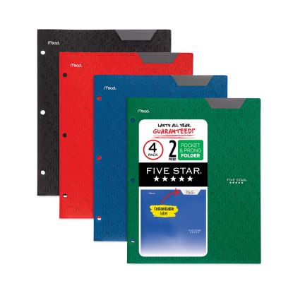 Two-Pocket Stay-Put Plastic Folder, 11 x 8.5, Assorted, 4/Pack1