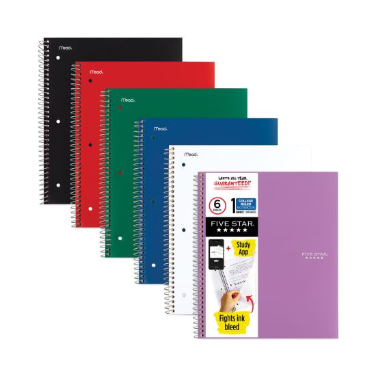 Wirebound Notebook, 1 Subject, Medium/College Rule, Randomly Assorted Covers, 11 x 8.5, 100 Sheets, 6/Pack1