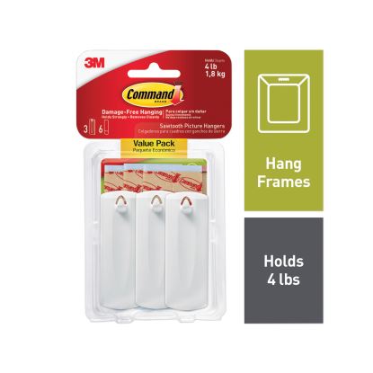 Picture of Sawtooth Picture Hanger Value Pack, Large, Plastic, White, 5 lb Capacity, 3 Hooks and 6 Strips/Pack