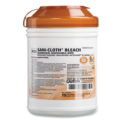 Sani-Cloth Bleach Germicidal Disposable Wipes, Deep-Well Lid Canister, 10.5 x 6, 75/Canister1