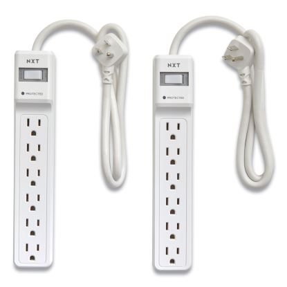 Surge Protector, 6 AC Outlets, 2.5 ft Cord, 500 J, White, 2/Pack1