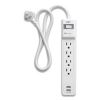 Surge Protector, 4 AC Outlets, 2 USB Ports, 3 ft Cord, 600 J, White1