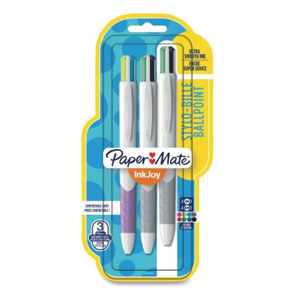 InkJoy Quatro Multi-Function Ballpoint Pen, Retractable, Medium 1mm, Assorted Business/Fashion Ink Colors, White Barrel, 3/PK1