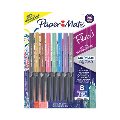 Flair Metallic Porous Point Pen, Stick, Medium 0.7 mm, Assorted Ink and Barrel Colors, 8/Pack1