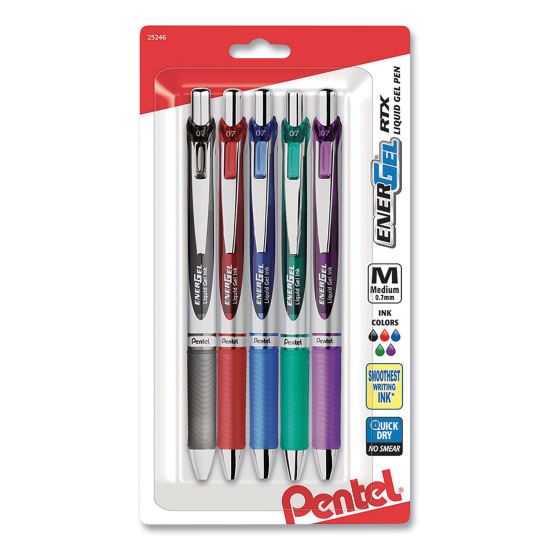 EnerGel RTX Gel Pen, Retractable, Medium 0.7 mm, Assorted Ink and Barrel Colors, 5/Pack1