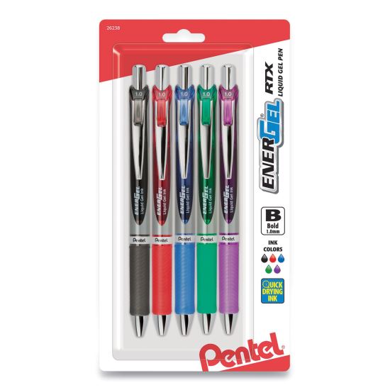 EnerGel RTX Gel Pen, Retractable, Bold 1 mm, Assorted Ink and Barrel Colors, 5/Pack1