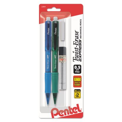 Twist-Erase EXPRESS Mechanical Pencil Refill Pack, 0.5 mm, HB (#2.5), Black Lead, Assorted Barrel Colors, 2 Pencils1